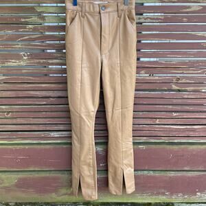 Abercrombie & Fitch The Skinny Ultra High Rise Vegan Leather Split-Hem Pant 24